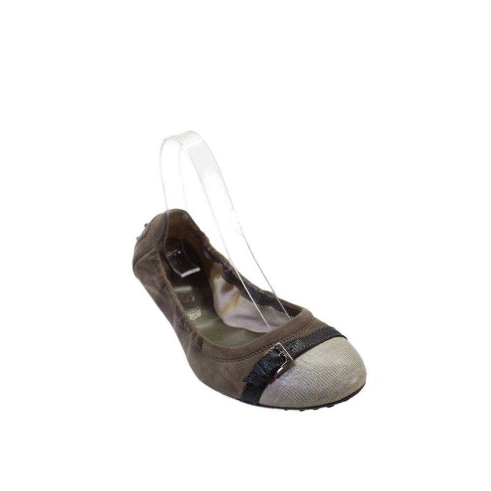 Tods Womens Suede Cap Toe Ballet Slide On Flats Grey Ivory Size 38 8